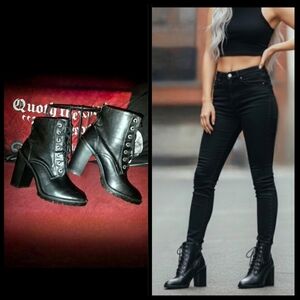 Vtg Y2K Windsor Brady Blk Faux Leather Lug Sole Platform Ankle Boots 10 NWOB